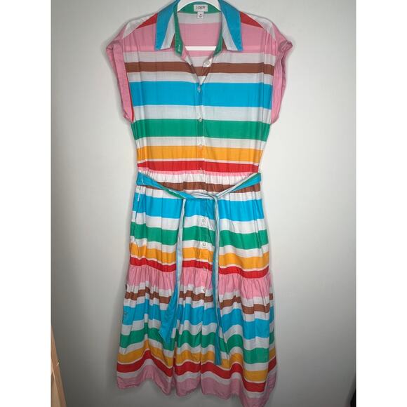 J. Crew Rainbow Stripe Midi Shirt Dress Size 4 - Picture 2 of 8